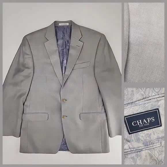 Chaps 40R | Solid Light Gray Sport Coat Blazer Jacket Minimalist Modern Dapper - Picture 1 of 8